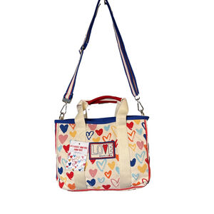 Brighton Mini Tote Bag Red White Hearts Fireworks Canvas Adjustable Strap NWT